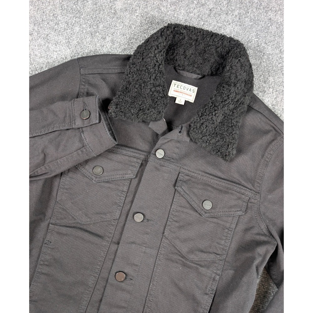 Tecovas Denim Trucker Jacket Mens Small Black Detachable Sherpa Collar Western